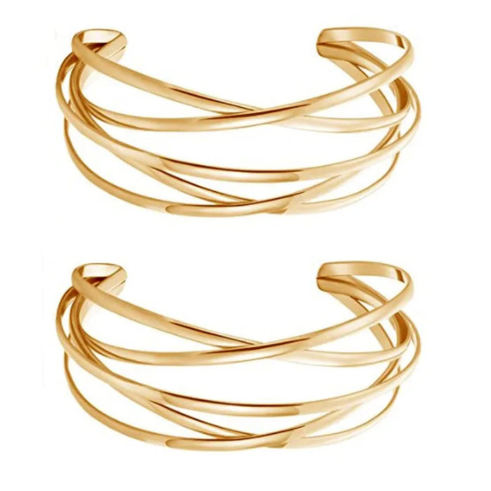 Gold Plated Metal Wire Hollow Luxury Open Cuff Vintage Bracelet Women