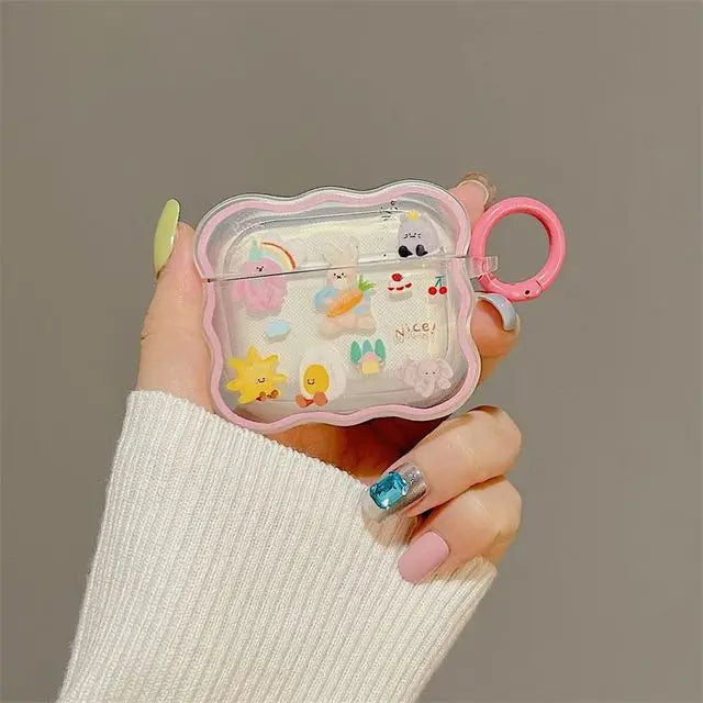 Ins Korean Cute Cartoon Couples Headphone Cover For Airpods 1 2 3 Earphone Coque Soft Wave Case For Apple Airpod Pro 2nd Keyring