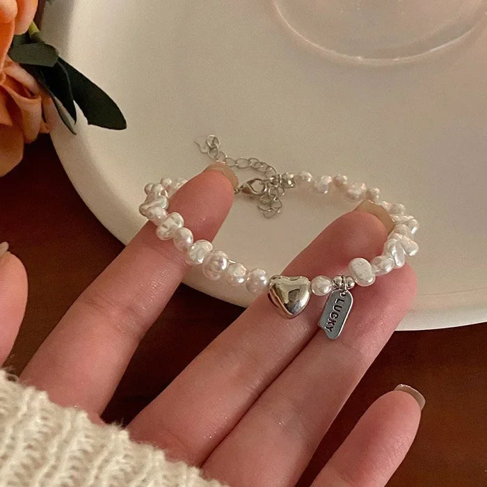 New 925 Sterling Silver Bracelet Pearls Knots Bracelet for Women Fashion Heart Pearls Bracelet  Luxury Jewelry Accessories