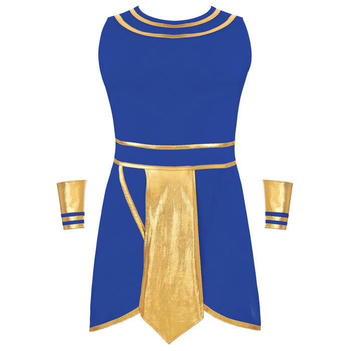 Ancient Mens Egypt Priest Role Play Costume Egyptian Pharaoh Cosplay Dresses Sleeveless Dress with Cuffs Halloween Dress Up