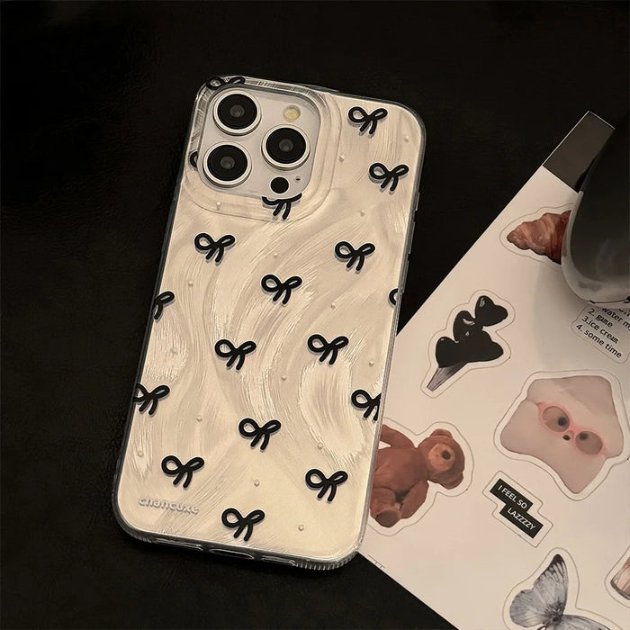 Luxury Laser Silver Bow knot Case for iPhone 16 15 14 13 12 Pro Max Plus Phone Shockproof Bumper Fundas