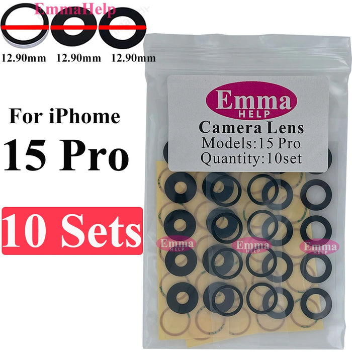 EmmaHelp 10set Back Camera Glass for iPhone 15 14 13 XR X XS SE 7 8 11 12 Pro Max Rear camera Lens Cover replacement Sticker A+