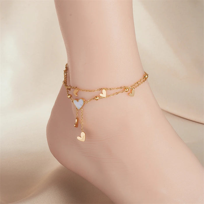 DIEYURO 316L Stainless Steel Heart Love Anklets For Women Girl New Trend Multi-layer Chains Non-fading Jewelry Gift Party