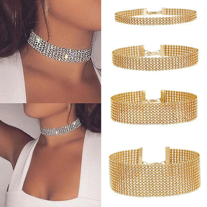 1pc European Style Women Bundle Neck Element Necklace Fashion Jewelry Punk Hip Hop Choker Necklace Inlay Rhinestone Collar Gift