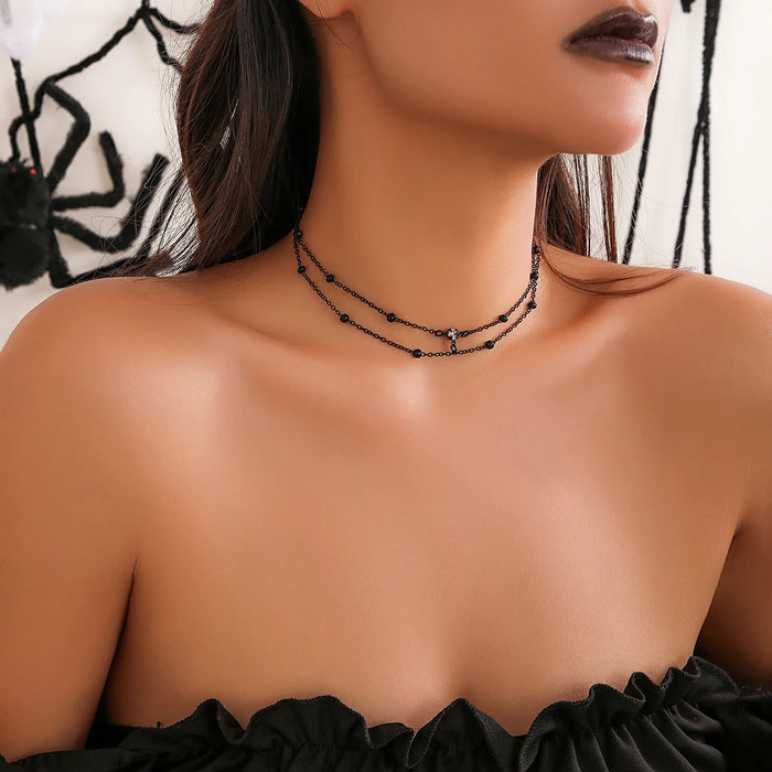 Punk Layered Black Beads Chain Short Choker Necklace for Women Trendy Simple Chains on the Neck