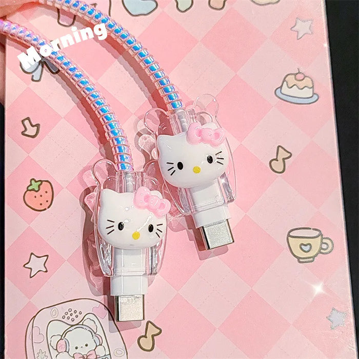 New DIY High Quality Hello Kitty Charger Data Cable Case Protector and Winding Kit for Apple 18W 20W Charger Adapter