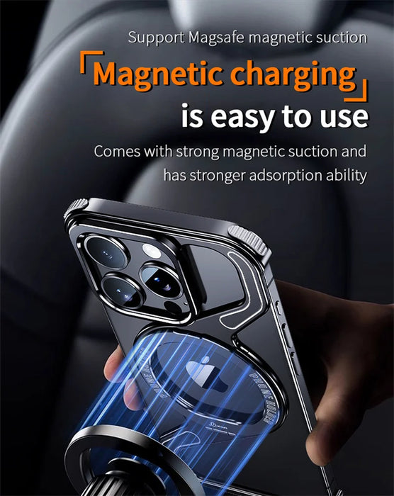 Metal Z Shape Magnetic MagSafe Stand Phone Case For iPhone 16 13 14 15 Pro Max Aluminum Alloy Shell Removable SnapRimless Cover