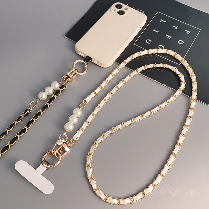 Phone Case Universal Lanyard Long Crossbody Pearl Pickup Chain Mobile Phone Lanyard Women's Long Neck and Shoulder Strap