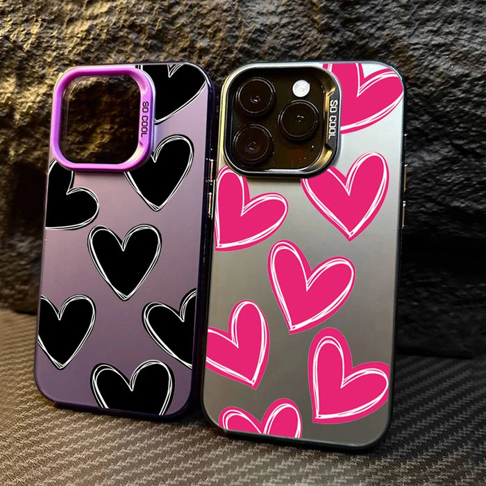 Luxury Love Heart Electroplate Silver IMD Case For iPhone 15 14 16 Pro Max Plus 13 Pro Shockproof Back Cover