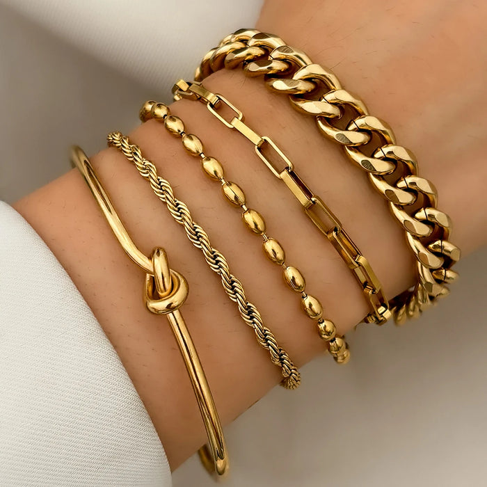 Stainless Steel Bracelets Set Fashionable Atmosphere Chain Gorgeous Bracelets Set For Women Jewelry Luxury