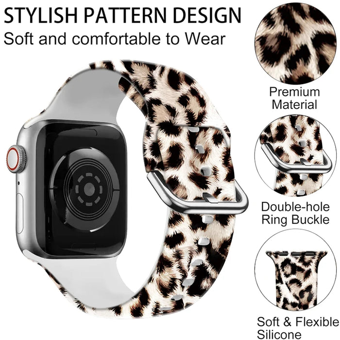 Silicone Leopard Printed Watchband for Apple Watch Ultra 2 49mm 40 42mm 44mm Bracelet for IWatch Series 9 8 7 6 5 4 41mm 38 45mm