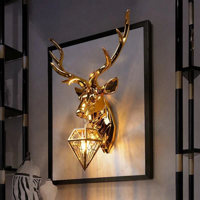 American Retro Fortune Antler Wall Lamp Gold Silver Gloss Bedroom Wall Lamp Room Decoration Furniture Lighting Bedside Wall Lamp