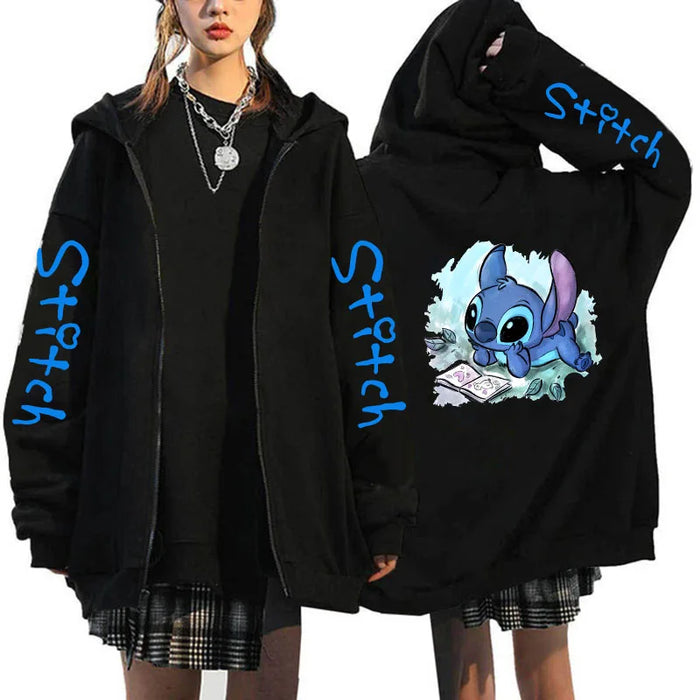 90s Y2k Hoodie Zipper Disney Stitch Zip Up Hoodies Women Harajuku Cute Anime Sweatshirt Manga Streetwear Hoody Female