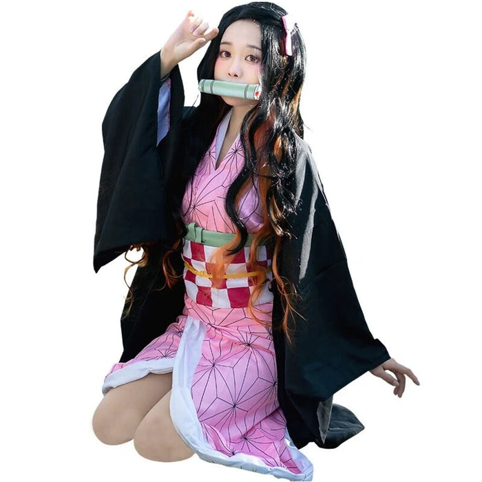 Kamado Nezuko Cosplay Costume Women Kimono - bilibili Anime Demon Slayer Kimetsu No Yaiba Wig Halloween Carnival Outfit Suit