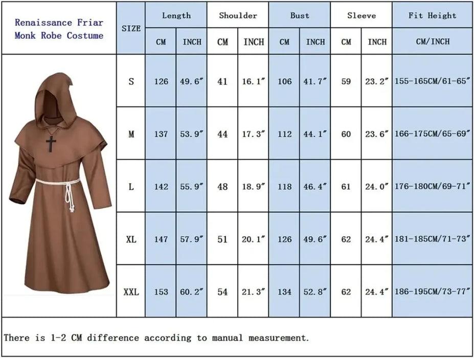 Halloween Wizard Costume Cosplay Medieval Hooded Robe Monk Friar Robes Priest Costume Ancient Costume Clothing Christian Suit