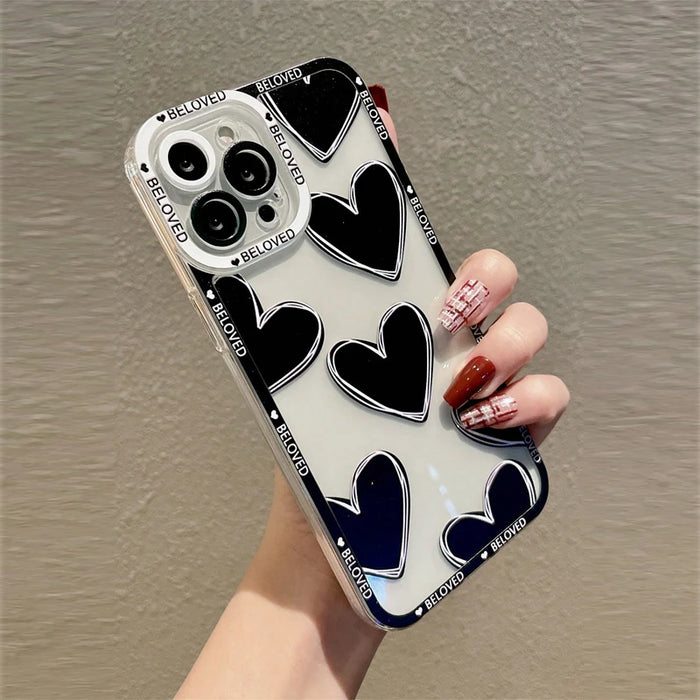 Luxury Love Heart Soft Clear Phone Case For iPhone 15 16 Pro Max 14 13 Pro Max Plus Cover