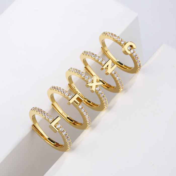 Fashion Initials Letter Ring Women Classic Simple Opening Finger Ring For Women Party Jewelry Gift