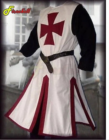 Plus Size Men Medieval Cosplay Robes Templar Knight Crusader Surcoat Long Sleeve Short Sleeve Mens Tops Reenactment Costume