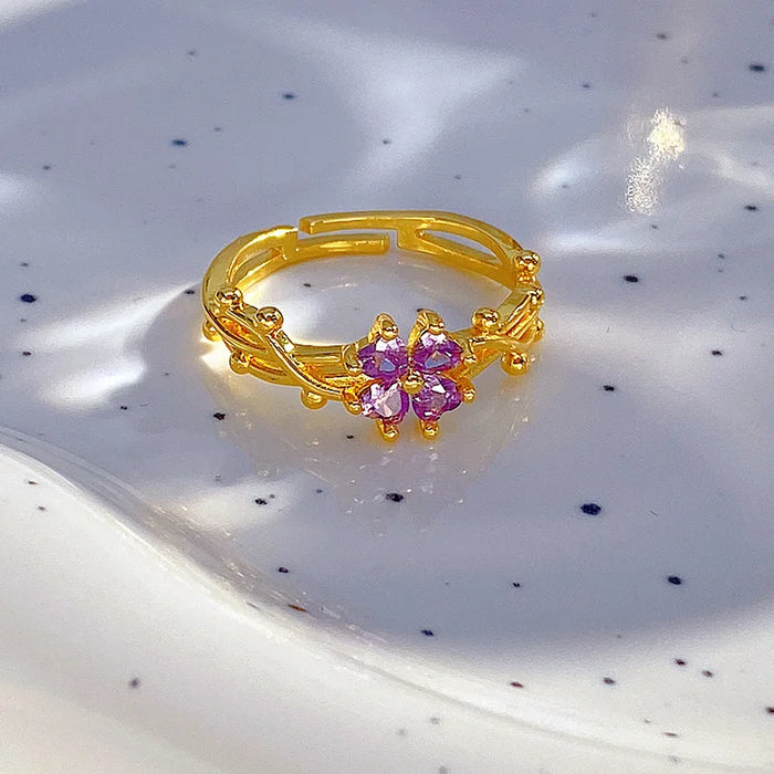 Fashionable French Violet Open-ended Adjustable Ring Micro-inlaid Stainless Steel Light Luxury Simple Wedding Ring