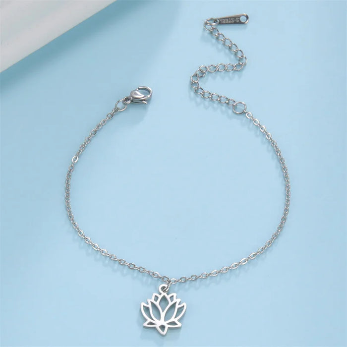 Trendy Stainless Steel Anklet Foot Bracelet Gold Color Lotus Flower Chain Anklets for Women Bracelet on the leg Jewelry Gifts