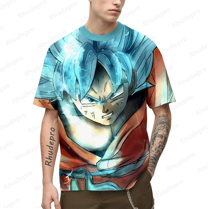 2024 New Anime Goku 3D Printed Men's T-shirt Children's Street Leisure Sports Top Summer Cosplay T Shirt Short sleeve