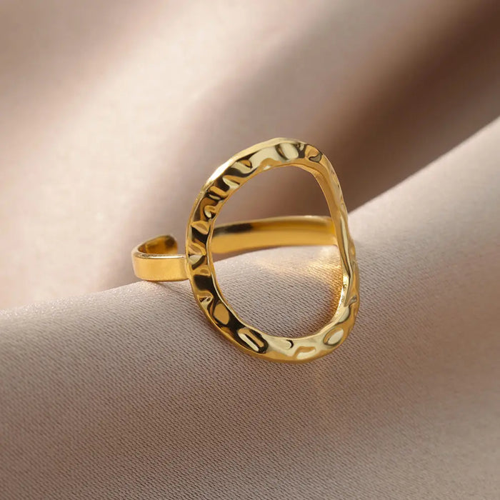 Irregular Hollow Opening Rings For Women Stainless Steel Gold Color Geometric Ring Fashion Simple Party Christmas Jewelry Gift