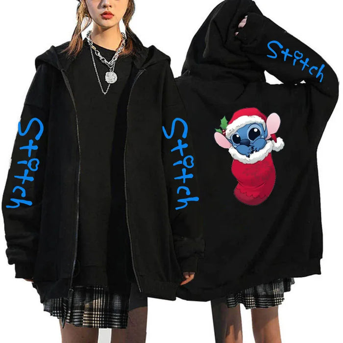 90s Y2k Hoodie Zipper Disney Stitch Zip Up Hoodies Women Harajuku Cute Anime Sweatshirt Manga Streetwear Hoody Female