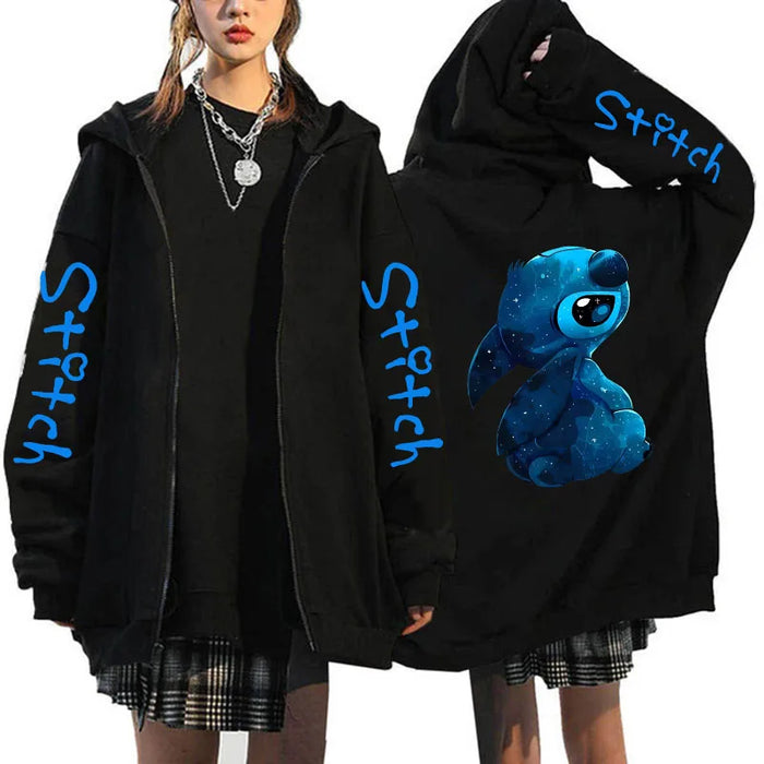 90s Y2k Hoodie Zipper Disney Stitch Zip Up Hoodies Women Harajuku Cute Anime Sweatshirt Manga Streetwear Hoody Female