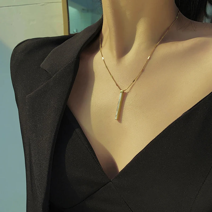 new titanium steel color fast chain shell long pendant necklace for women fashion luxury girl's clavicle chain  jewelry