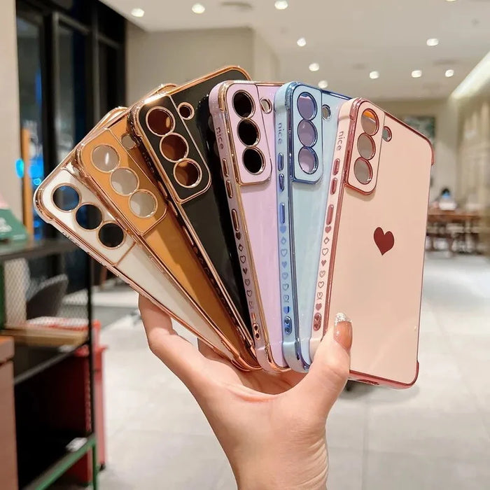 Luxury Plating Case For Samsung Galaxy S22 S23 Ultra S21 S20 FE A52 A53 S22 Plus A54 Love Heart Side Pattern Phone Cover