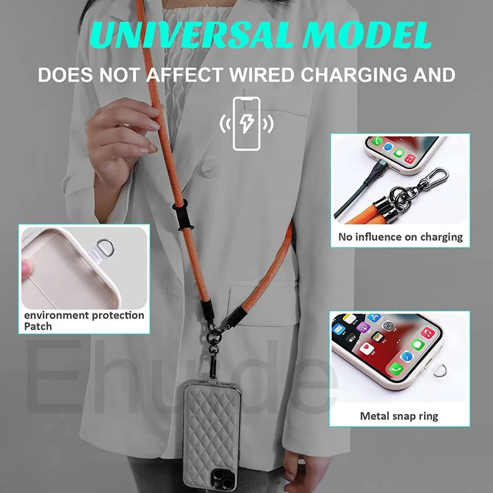 New Lanyard Silver Double Buckle Adjustable Wrist Hand Crossbody Strap Cord Hang Mobile Cell Phone Shoulder Chain Key Rope