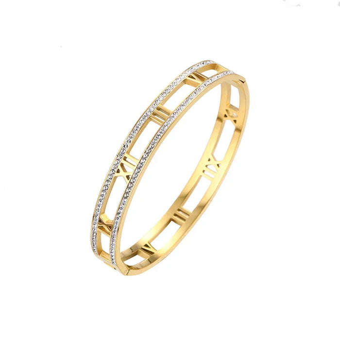 Luxury Crystal Hollow Roman Numeral Bracelets Bangle Fashion Classic Jewelry Accessories