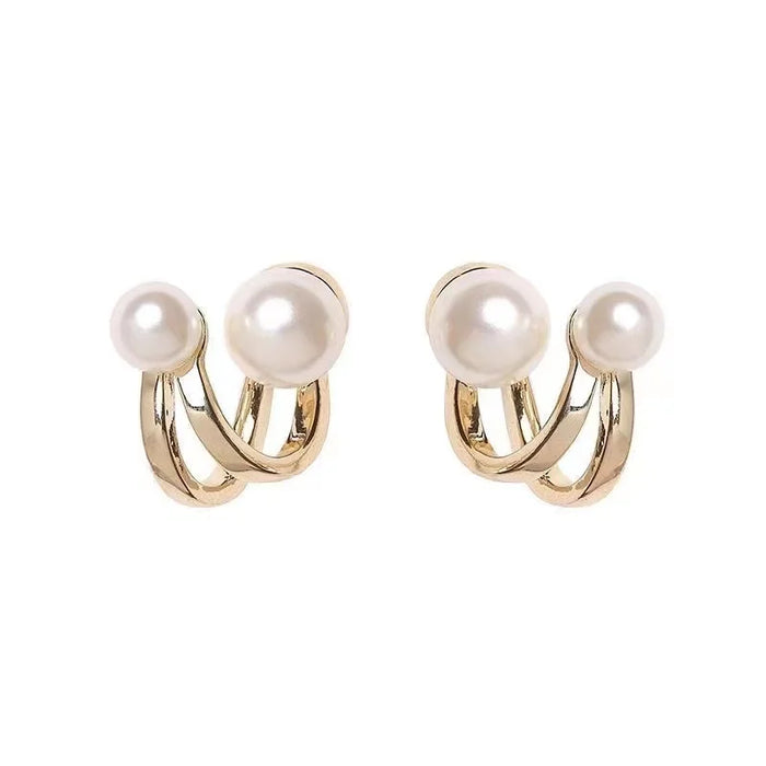 New Retro Light Luxury Pearl Stud Earrings Korean Simple Jewelry Christmas Party Girl's Temperament Accessories For Woman