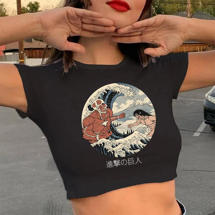 Attack on Titan Crop top T Shirt Manga Shingeki No Kyojin T-shirt Gothic Harajuku Tee Punk V-neck Sexy Crop Tops Tshirt