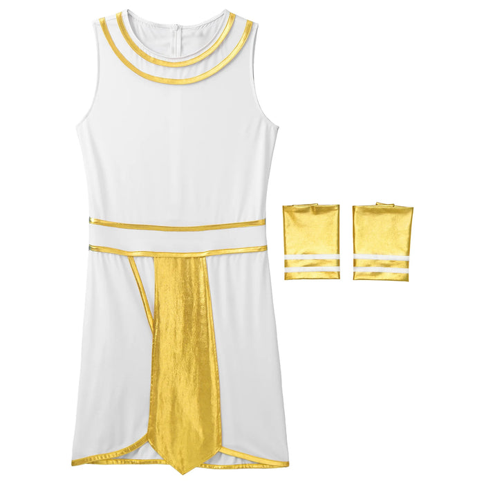 Ancient Mens Egypt Priest Role Play Costume Egyptian Pharaoh Cosplay Dresses Sleeveless Dress with Cuffs Halloween Dress Up