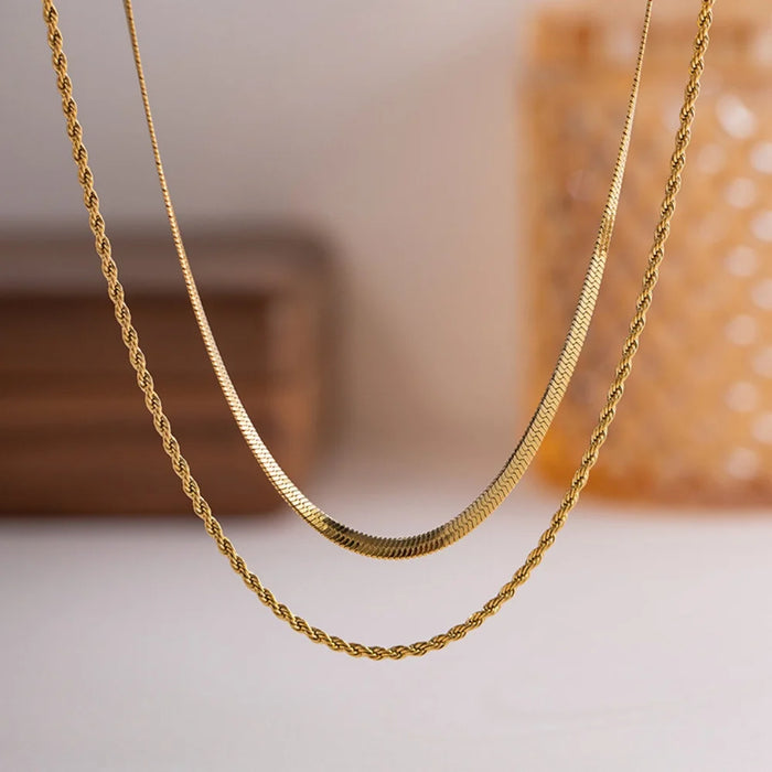 Uworld Simple Jewelry Gold Plated Flat Snake Chain Layer Necklace Stainless Steel Snake Rope Chain Necklace Gift