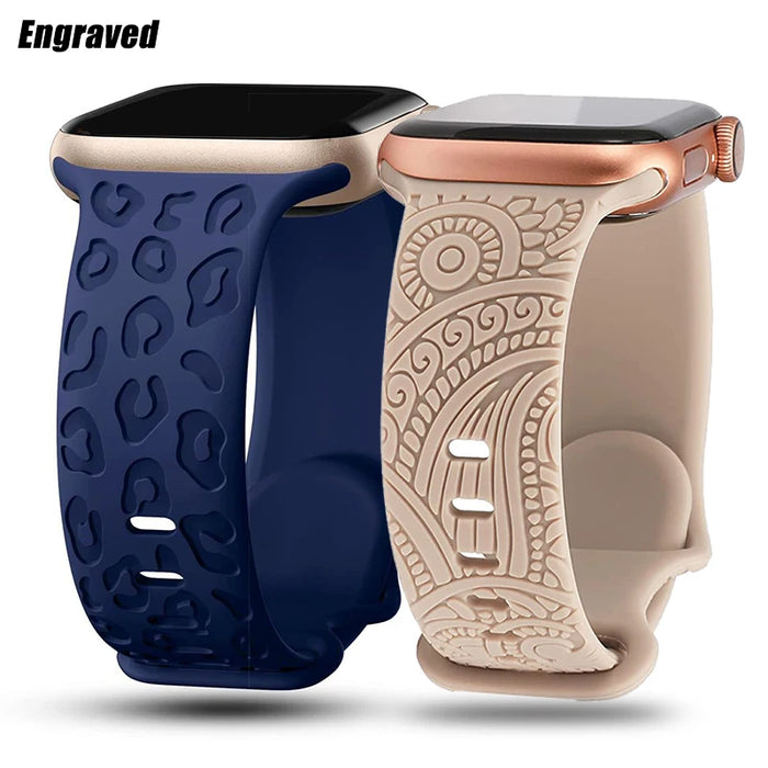 Engraved Band for Apple Watch 44MM 49mm 40mm 41 45mm 38/42mm Leopard Silicone Sport Strap for IWatch Series Ultra 8 7 6 SE 5 4 3