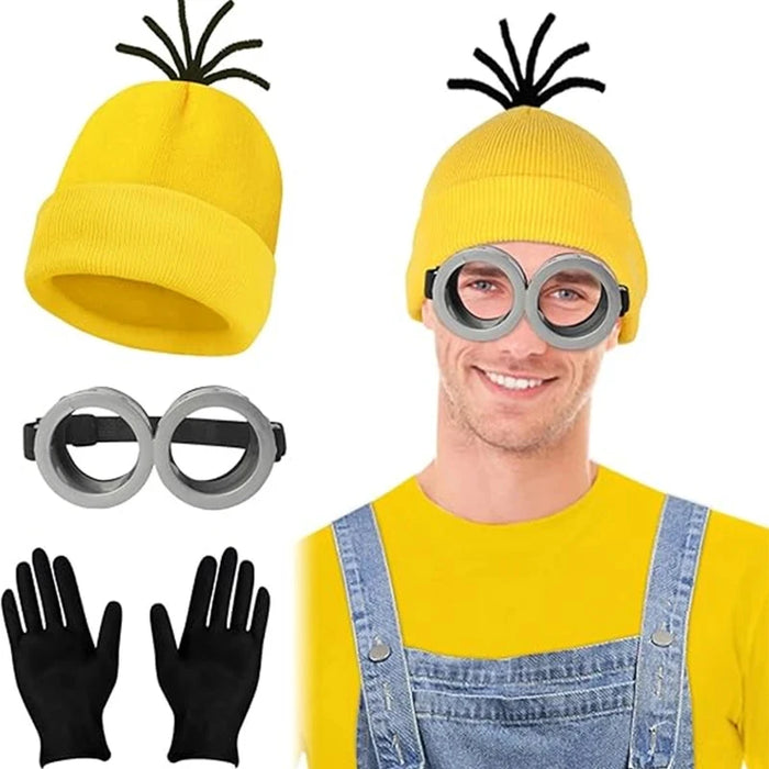 Despicable Me Minions Cosplay Costume Yellow Beanie Stretchy Gloves Steampunk Goggles Halloween Party Costumes for Adult