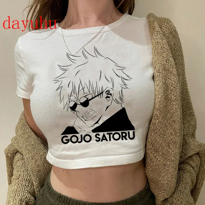 90S Hip Hop Crop Top  Tshirt Manga Japanese Anime Jujutsu Kaisen T Shirt Gojo Satoru Tops Yuji Itadori Cropped Tees T-shirt