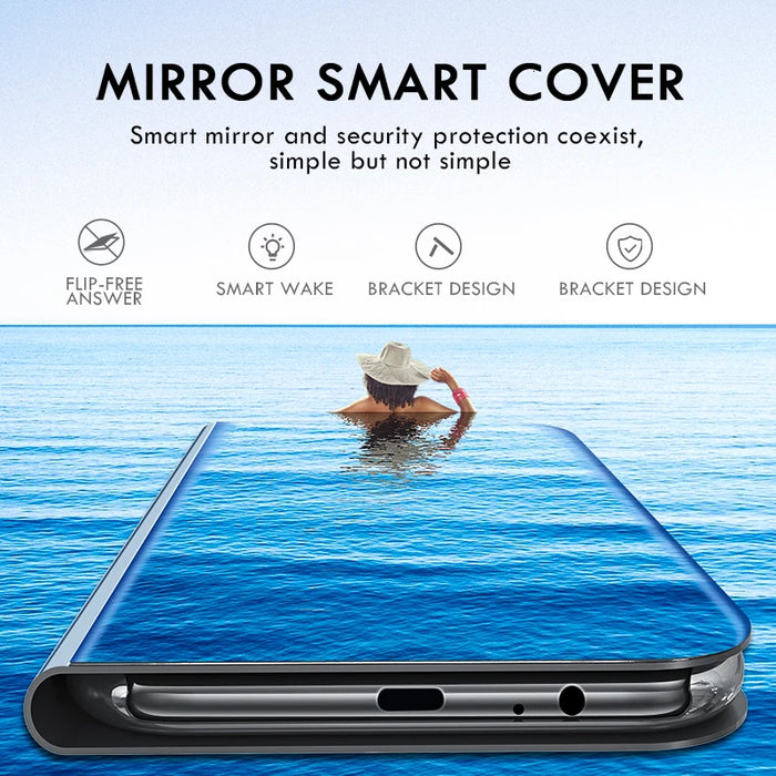 Luxury Mirror Flip Case For Samsung Galaxy S8 S9 S10 S20 S21 S22 S23 S24 Ultra Plus FE 5G Shockproof Armor Cover Carcasa