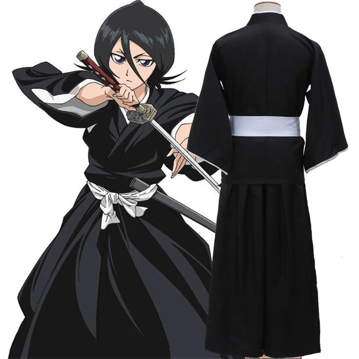 BLEACH Kuchiki Rukia Shinigami Cosplay Costume Wig Shoes Set Anime Halloween For Woman Men Clothes