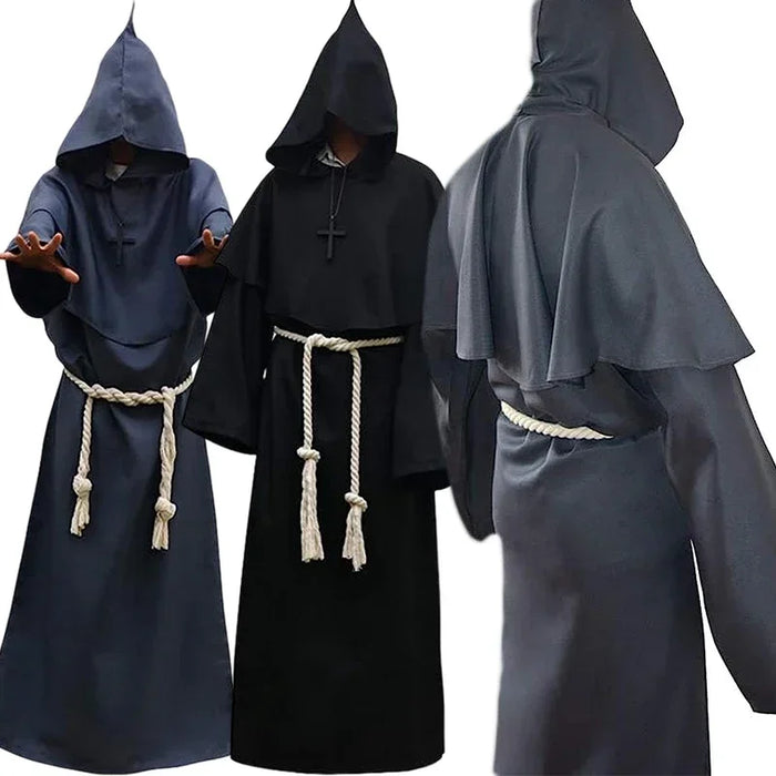 Halloween Wizard Costume Cosplay Medieval Hooded Robe Monk Friar Robes Priest Costume Ancient Costume Clothing Christian Suit