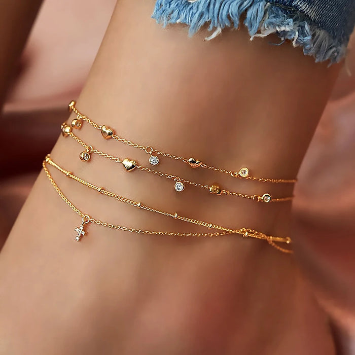 FNIO Bohemian Charm Anklet Set For Women Star Moon Ankle Bracelet On Leg Foot Chain Female Beach Jewelry