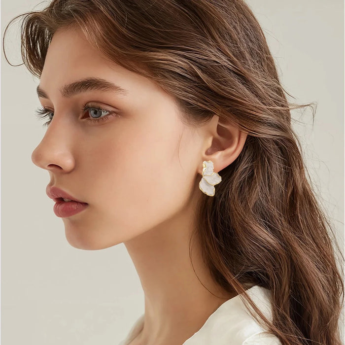 Irregular Metal Cream Eanmel Petal Post Earrings For Women Heavy Design New Style Fashion Jewelry Party Accessories Gift Daily