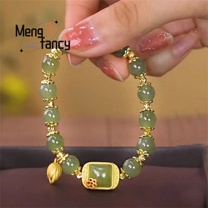 New Natural Hetian Jade Square Sugar Lotus Bracelet Exquisite Elegant Sexy Young Girls Best Selling Fashion Luxury Fine Jewelry