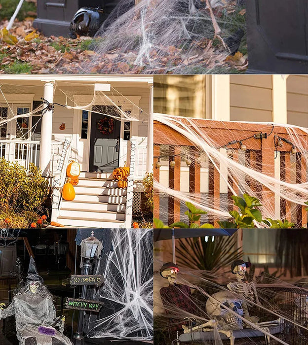 1pc Halloween Elastic Spider Web with Spider Horror Haunted House Yard Scene Arrangement Halloween Faux Decorative Props 2024