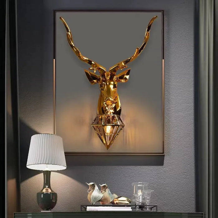 American Retro Fortune Antler Wall Lamp Gold Silver Gloss Bedroom Wall Lamp Room Decoration Furniture Lighting Bedside Wall Lamp