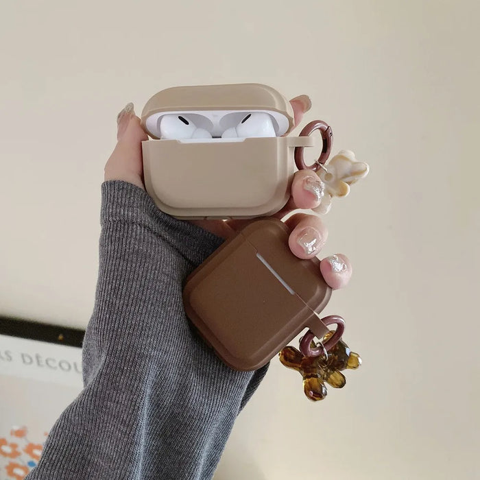 Fashion Chocolate Khaki Case For Apple Airpods Pro Case Soft Silicone Earphone Cover For Airpods 3 2 1 Cases With Bear Keychain