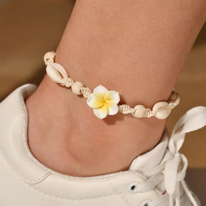 Women Anklets Clay Shell Frangipani Anklets Bohemian Flower Sea Shell Beads Anklet Foot Chain Women Barefoot Ankle Bracelet