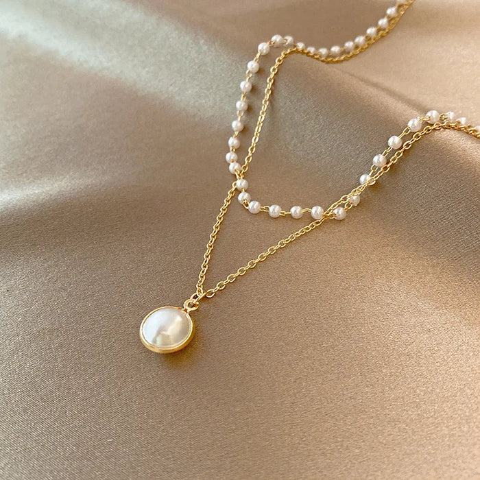 New Women's Pearl Necklace Kpop Gold Color Beads Pendant Necklaces Goth Double Layer Chain Choker for Women Fashion Jewelry